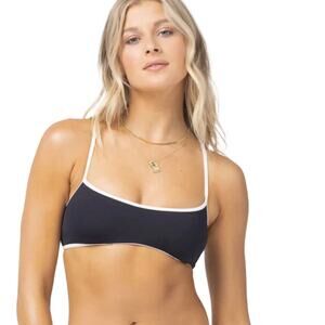 L*SPACE Pamela Bikini Top Heat Black Cream Adjustable Racerback Lined XS NEW